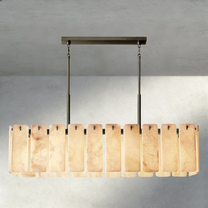 60" / Bronze Calamette Onyx Rectangular Alabaster Chandelier 60", 74"