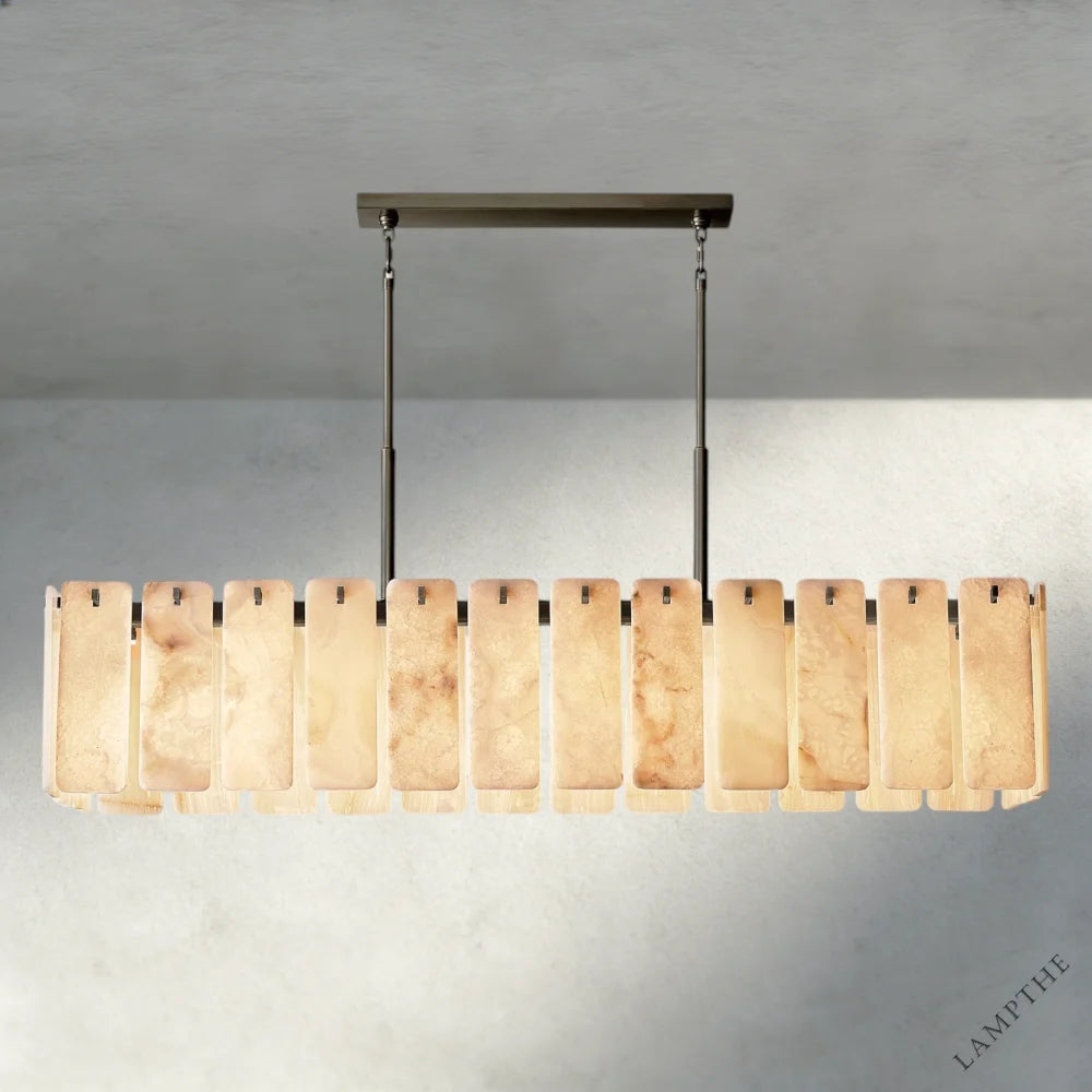 74" / Bronze Calamette Onyx Rectangular Alabaster Chandelier 60", 74"