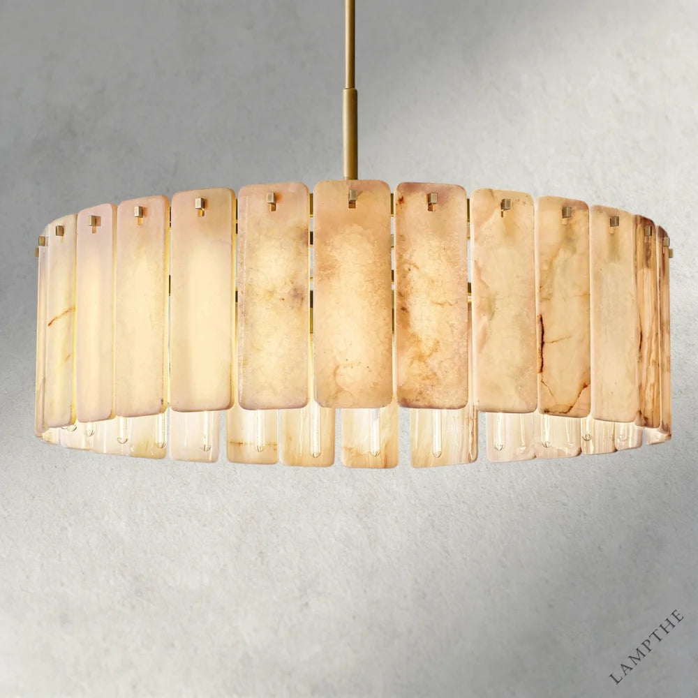 48" / Brass Calamette Onyx Round Alabaster Chandelier 36". 48", 60"