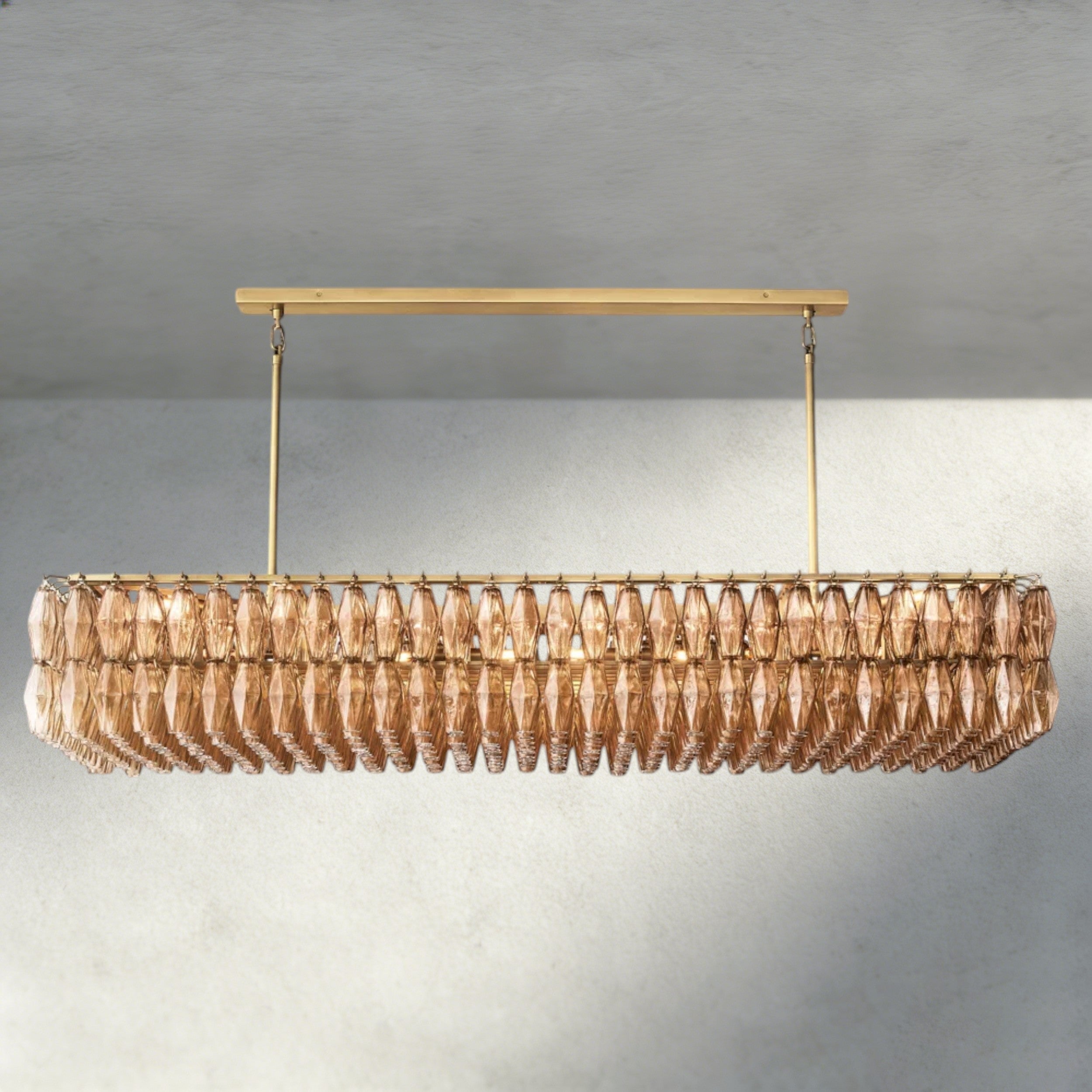 74" / Smoke / Brass CHIARA CLEAR/ SMOKE GLASS RECTANGULAR CHANDELIER 54", 74"