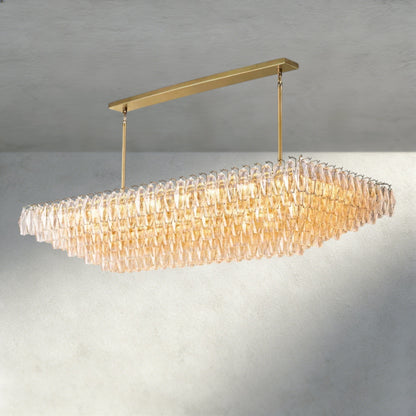 CHIARA CLEAR/ SMOKE GLASS TIERED RECTANGULAR CHANDELIER 54", 74"