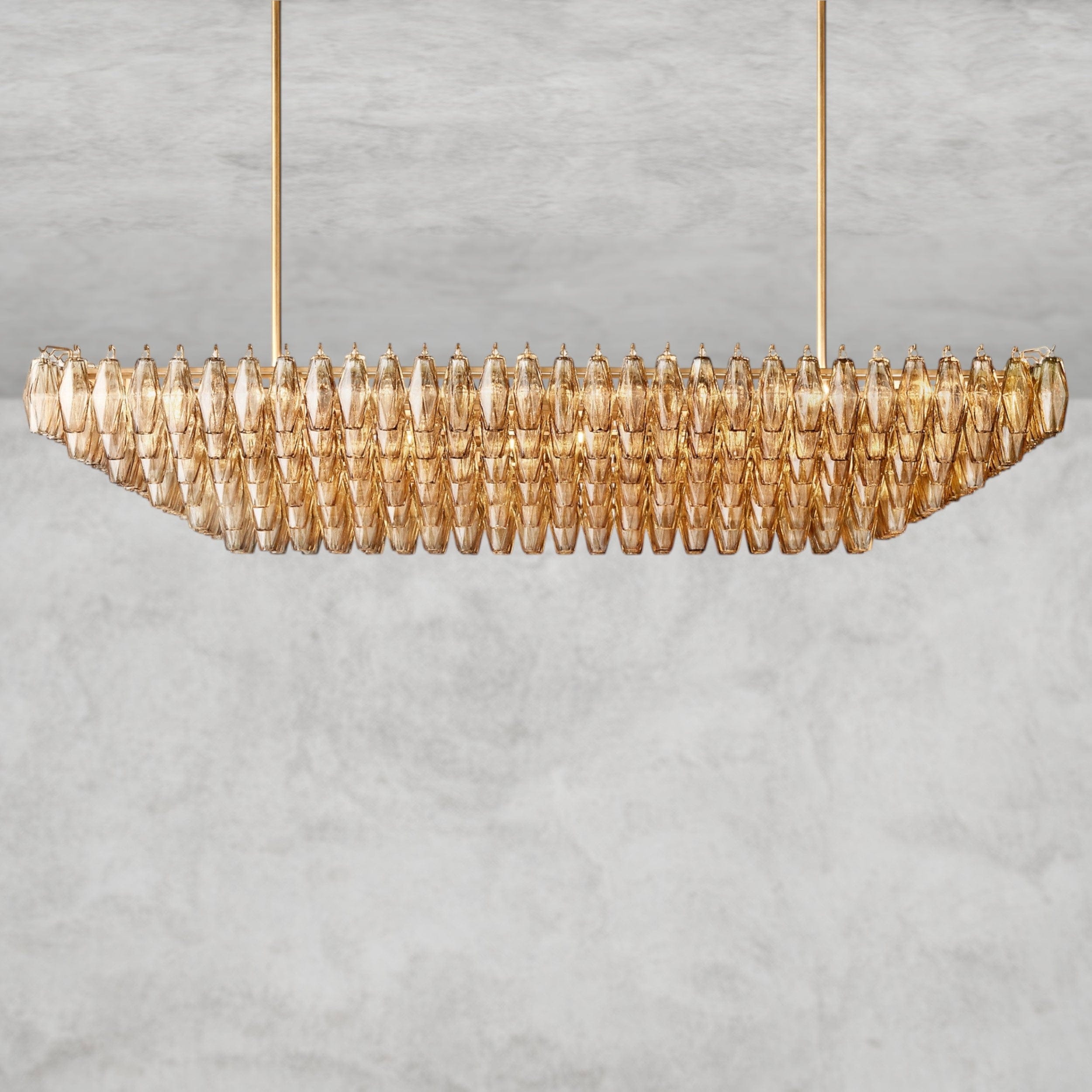 74" / Smoke / Brass CHIARA CLEAR/ SMOKE GLASS TIERED RECTANGULAR CHANDELIER 54", 74"