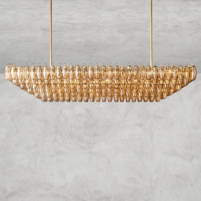 74" / Smoke / Brass CHIARA CLEAR/ SMOKE GLASS TIERED RECTANGULAR CHANDELIER 54", 74"