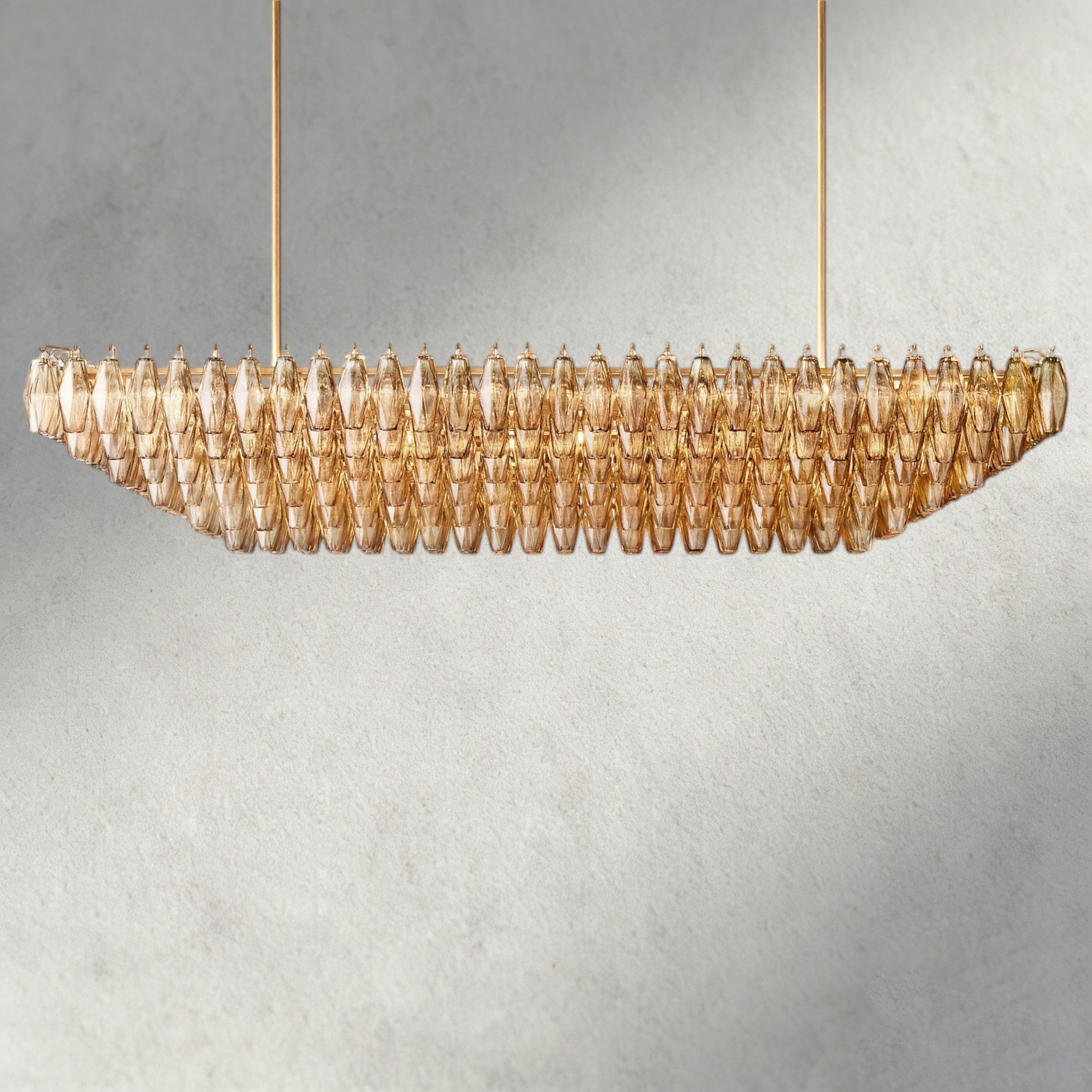 74" / Smoke / Brass CHIARA CLEAR/ SMOKE GLASS TIERED RECTANGULAR CHANDELIER 54", 74"