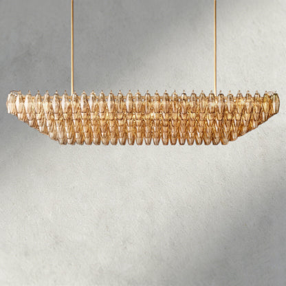 74" / Smoke / Brass CHIARA CLEAR/ SMOKE GLASS TIERED RECTANGULAR CHANDELIER 54", 74"