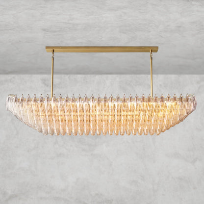 74" / Clear / Brass CHIARA CLEAR/ SMOKE GLASS TIERED RECTANGULAR CHANDELIER 54", 74"