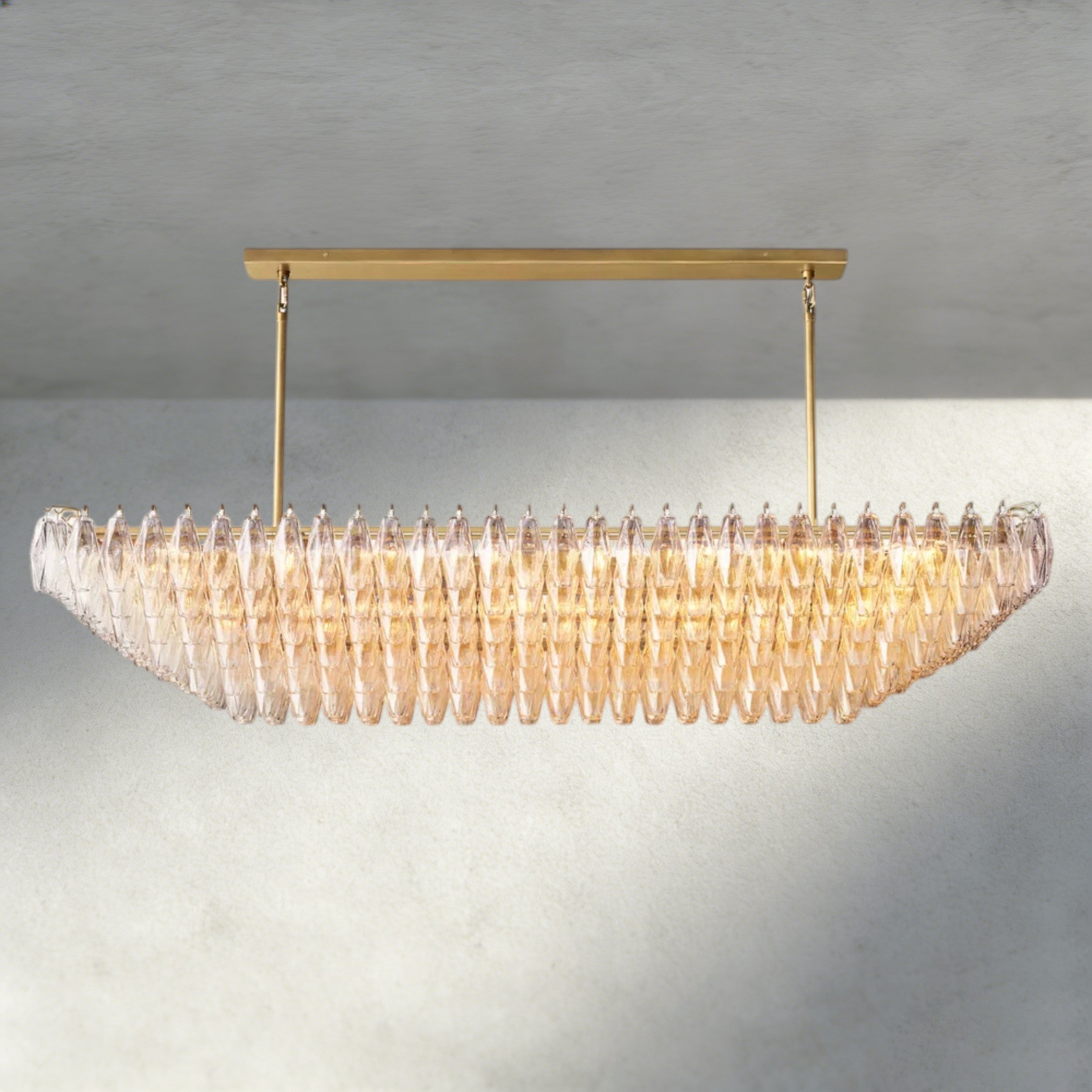74" / Clear / Brass CHIARA CLEAR/ SMOKE GLASS TIERED RECTANGULAR CHANDELIER 54", 74"