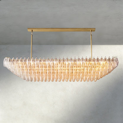 74" / Clear / Brass CHIARA CLEAR/ SMOKE GLASS TIERED RECTANGULAR CHANDELIER 54", 74"