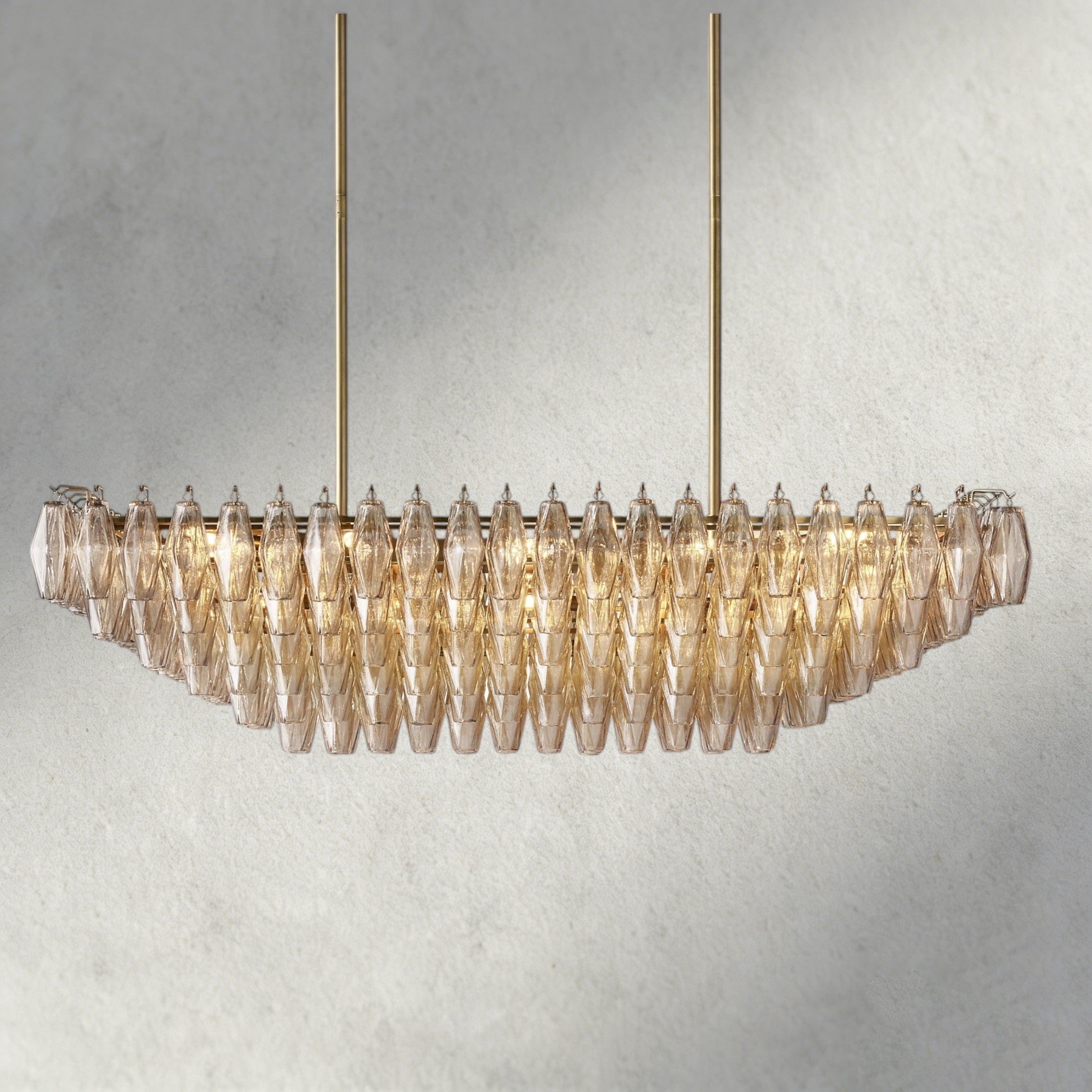 54" / Smoke / Brass CHIARA CLEAR/ SMOKE GLASS TIERED RECTANGULAR CHANDELIER 54", 74"