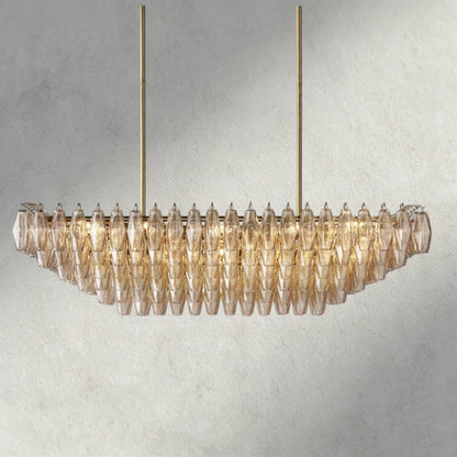 54" / Smoke / Brass CHIARA CLEAR/ SMOKE GLASS TIERED RECTANGULAR CHANDELIER 54", 74"