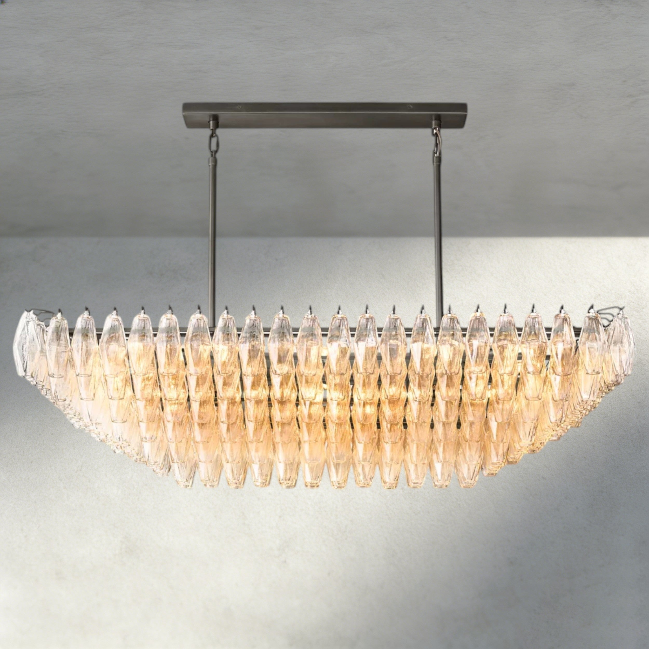 54" / Clear / Bronze CHIARA CLEAR/ SMOKE GLASS TIERED RECTANGULAR CHANDELIER 54", 74"