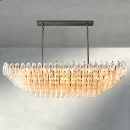 54" / Clear / Bronze CHIARA CLEAR/ SMOKE GLASS TIERED RECTANGULAR CHANDELIER 54", 74"