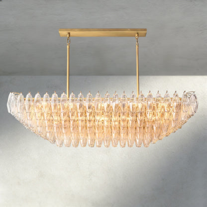 54" / Clear / Brass CHIARA CLEAR/ SMOKE GLASS TIERED RECTANGULAR CHANDELIER 54", 74"