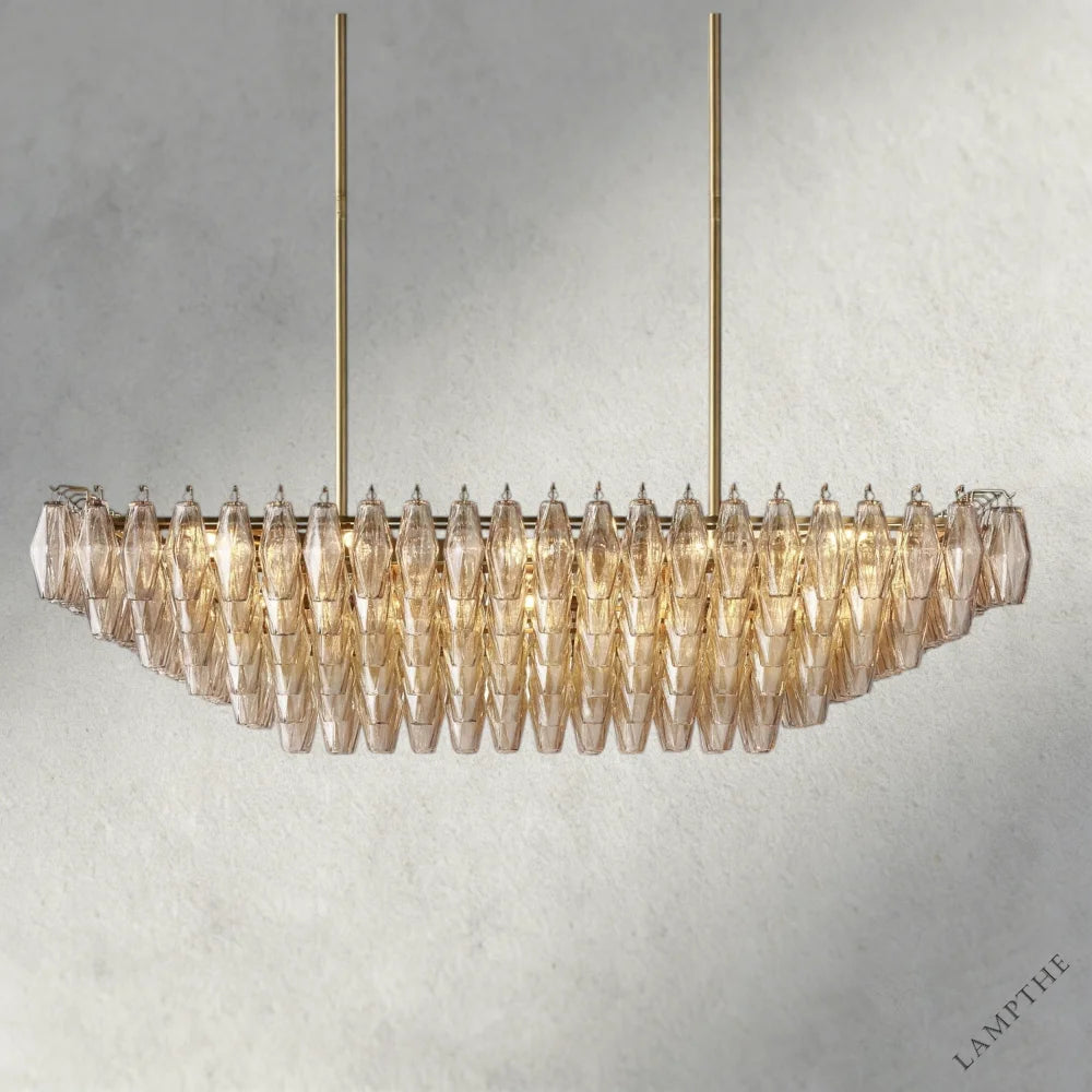54" / Smoke / Brass CHIARA CLEAR/ SMOKE GLASS TIERED RECTANGULAR CHANDELIER 54", 74"