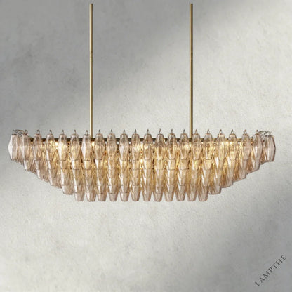54" / Smoke / Brass CHIARA CLEAR/ SMOKE GLASS TIERED RECTANGULAR CHANDELIER 54", 74"