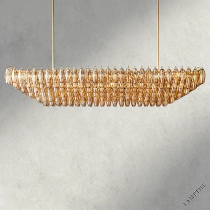 74" / Smoke / Brass CHIARA CLEAR/ SMOKE GLASS TIERED RECTANGULAR CHANDELIER 54", 74"