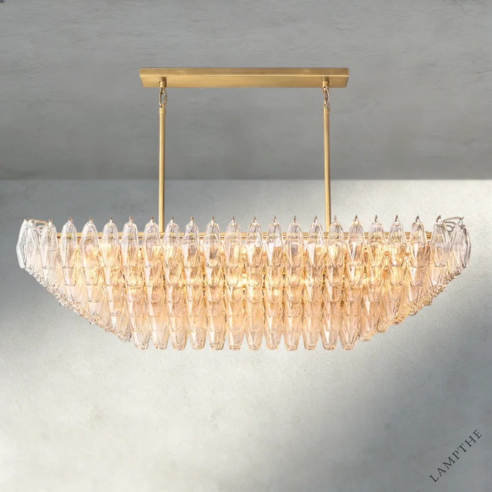 54" / Clear / Brass CHIARA CLEAR/ SMOKE GLASS TIERED RECTANGULAR CHANDELIER 54", 74"