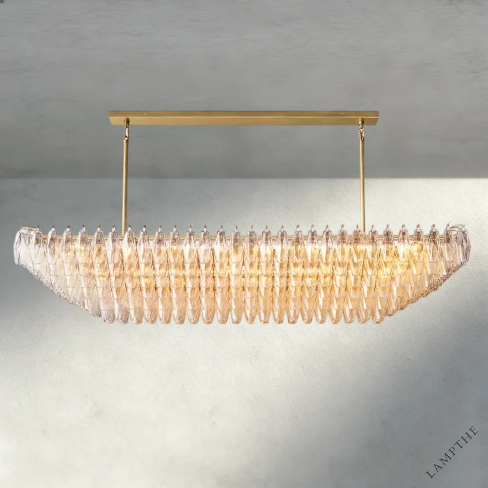 74" / Clear / Brass CHIARA CLEAR/ SMOKE GLASS TIERED RECTANGULAR CHANDELIER 54", 74"