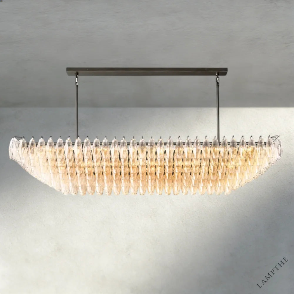 74" / Clear / Bronze CHIARA CLEAR/ SMOKE GLASS TIERED RECTANGULAR CHANDELIER 54", 74"