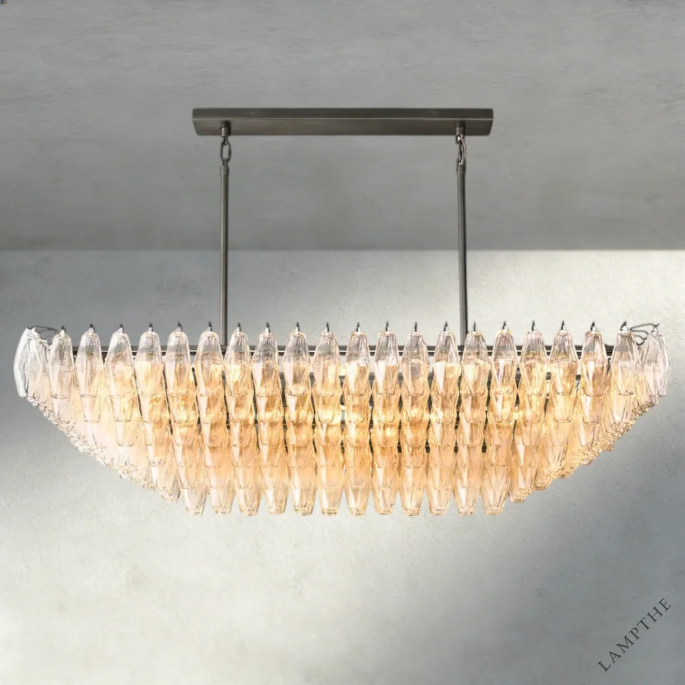 54" / Clear / Bronze CHIARA CLEAR/ SMOKE GLASS TIERED RECTANGULAR CHANDELIER 54", 74"