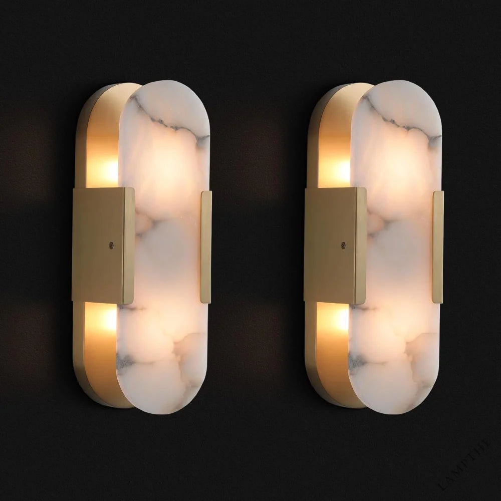 Elegant Alabaster Wall Sconces (Set of Two) - Natural Marble Brass Lighting