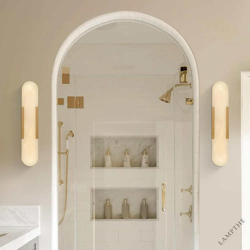 Elegant Alabaster Wall Sconces Set of Two with Brass Finish, 19.7''