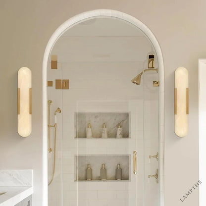 Elegant Alabaster Wall Sconces Set of Two with Brass Finish, 19.7''