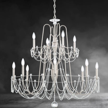 White Esmeralda 2-Tier Crystal Chandelier 37"