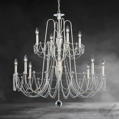 Antique Silver Esmeralda 2-Tier Crystal Chandelier 37"