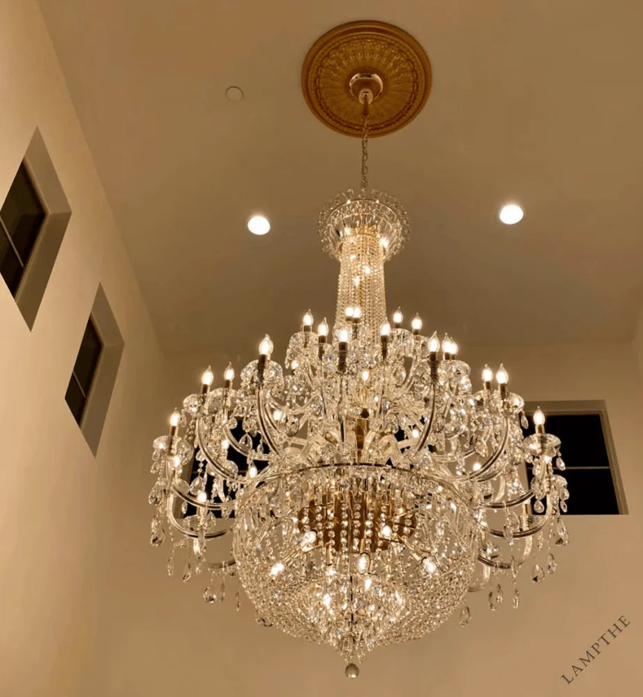 Extra Large European-style Multi-layers Candle Luxury Crystal Chandelier Gold Art Foyer/Staircase Decorative Light Fixture