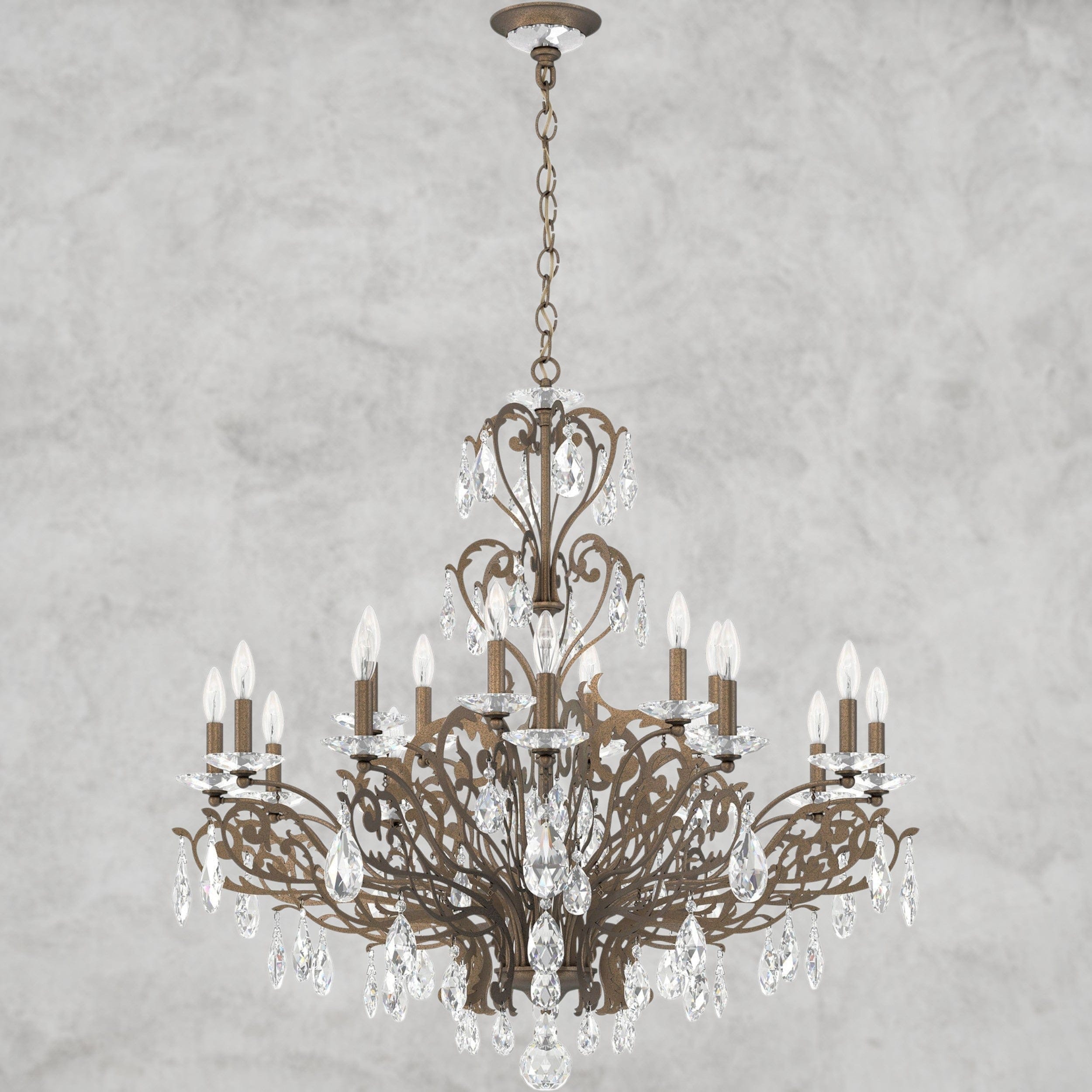 Etruscan Gold Filigrae Crystal Chandelier39"