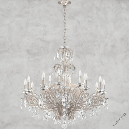 Antique Silver Filigrae Crystal Chandelier39"