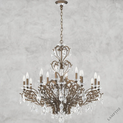 Etruscan Gold Filigrae Crystal Chandelier39"