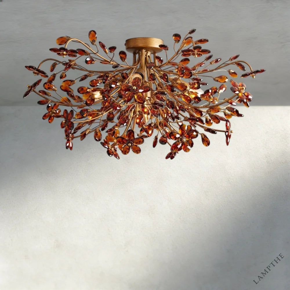 BRASS/AMBER Fiore Flush Mount