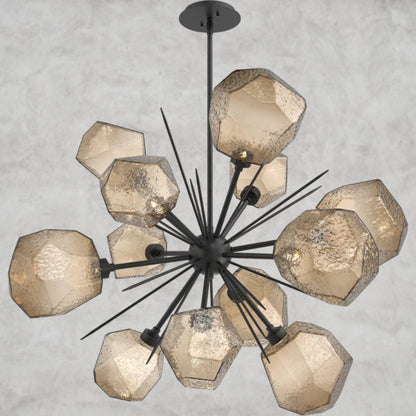 78.3" H x 38.4" Wx 38.4" D / Black / Bronze Glass Gem Starburst Chandelier