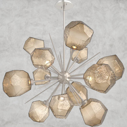 78.3" H x 38.4" Wx 38.4" D / Nickel / Bronze Glass Gem Starburst Chandelier