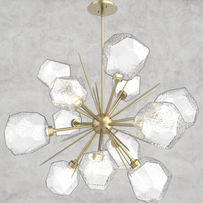 78.3" H x 38.4" Wx 38.4" D / Brass / Clear Glass Gem Starburst Chandelier