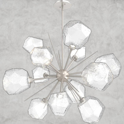 78.3" H x 38.4" Wx 38.4" D / Nickel / Clear Glass Gem Starburst Chandelier