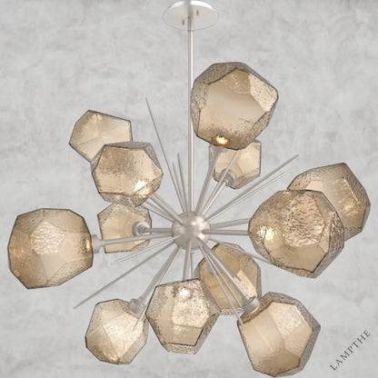 78.3" H x 38.4" Wx 38.4" D / Nickel / Bronze Glass Gem Starburst Chandelier