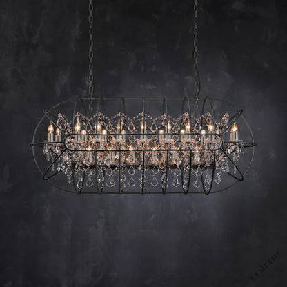 Gyro Crystal Rectangular Chandelier Antique Rust