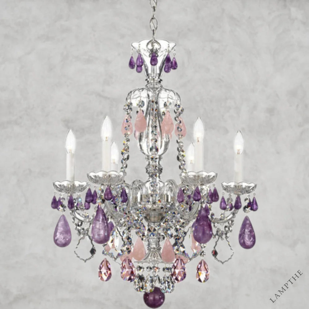 Silver/Amethyst/Rose Hamilton Rock Crystal 6-Light Chandelier 22"