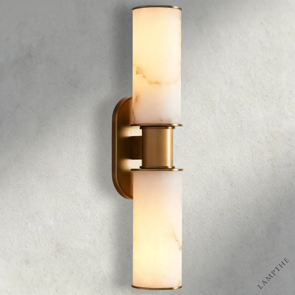 Brass Harlin Double Sconce in Alabaster