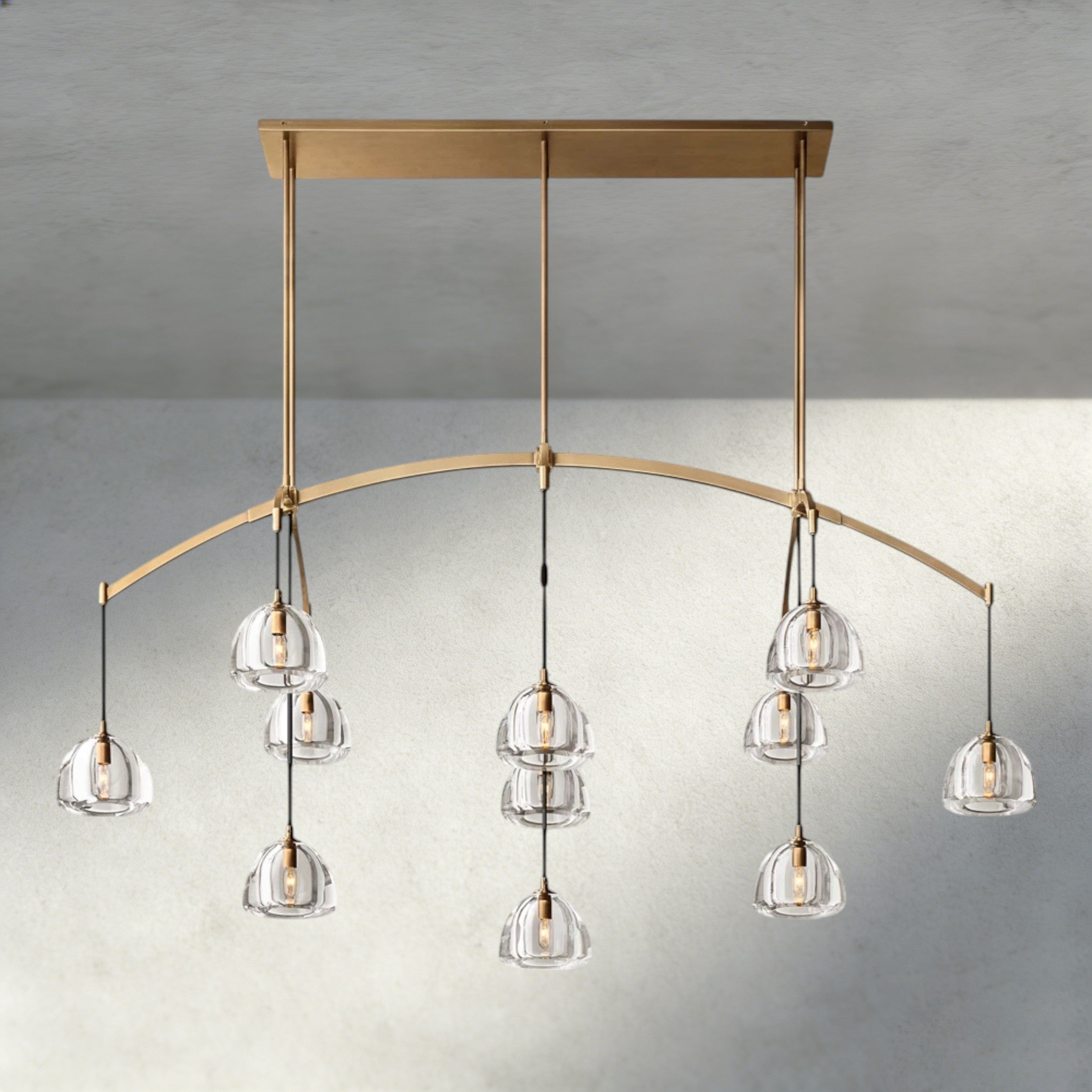 72" / Brass Hemisphere Linear Chandelier 54", 72"