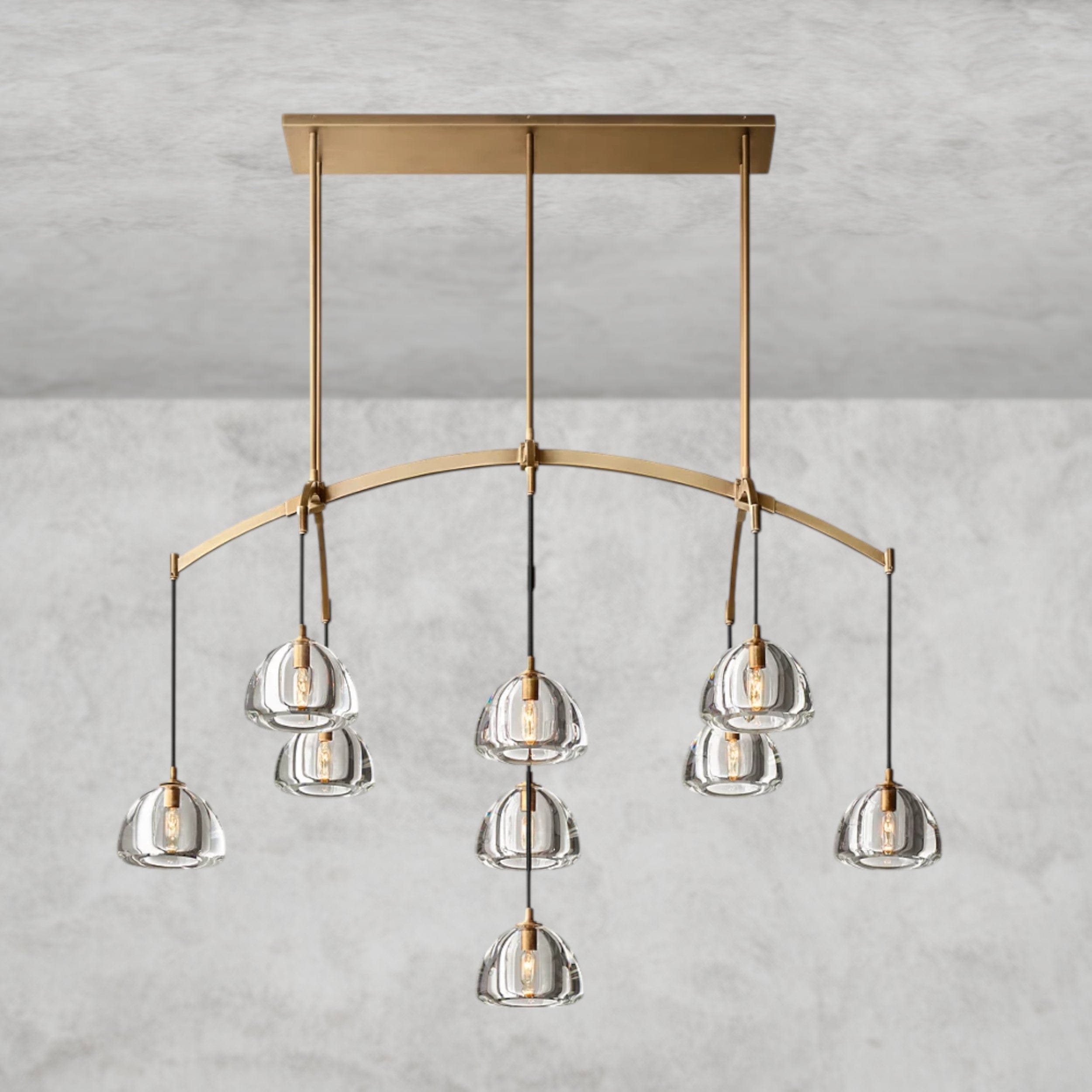54" / Brass Hemisphere Linear Chandelier 54", 72"