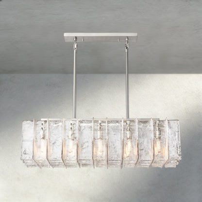 49" / Nickle Lattice Clear Glass Rectangular Chandelier 49", 67"