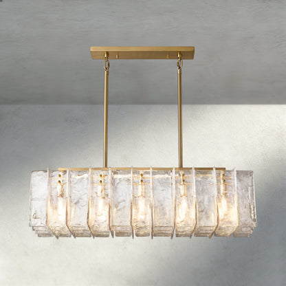 49" / Brass Lattice Clear Glass Rectangular Chandelier 49", 67"