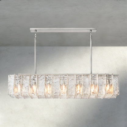 67" / Nickle Lattice Clear Glass Rectangular Chandelier 49", 67"