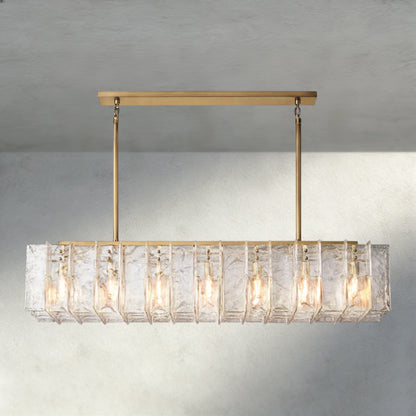 67" / Brass Lattice Clear Glass Rectangular Chandelier 49", 67"