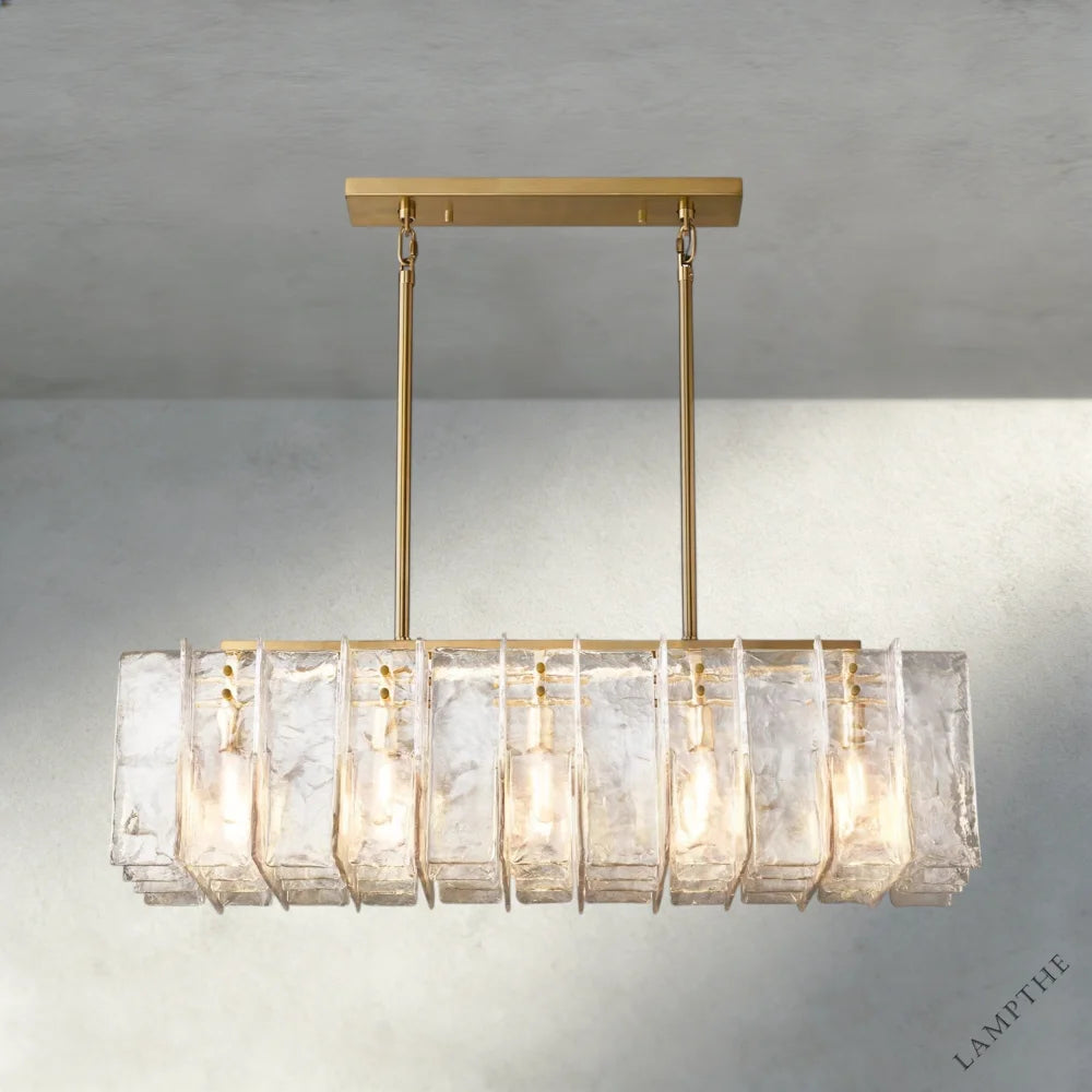 49" / Brass Lattice Clear Glass Rectangular Chandelier 49", 67"