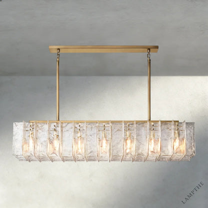 67" / Brass Lattice Clear Glass Rectangular Chandelier 49", 67"